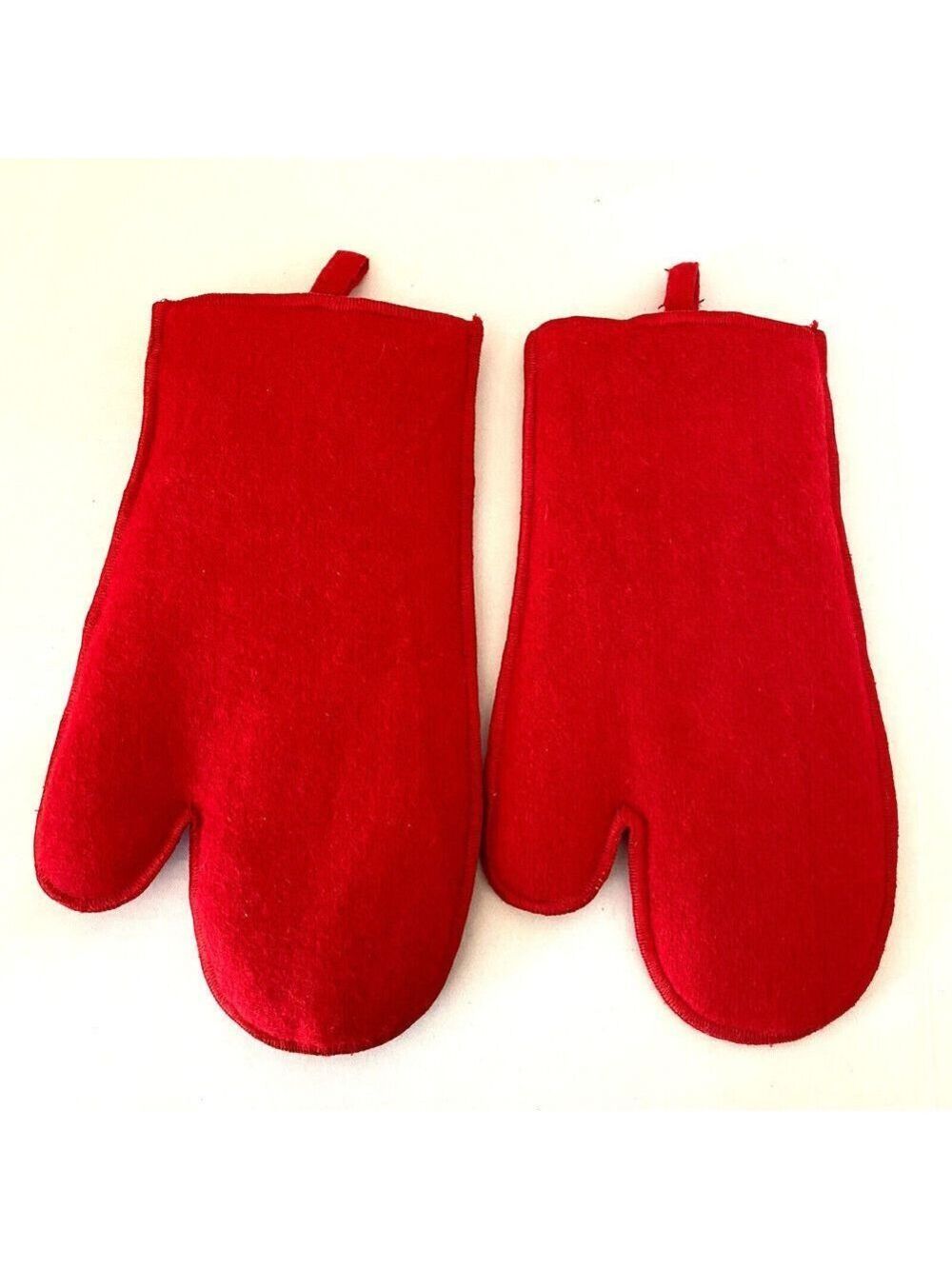 Crate & Barrel Christmas Snowman Oven Mitt Pot Holders Red Wool Felt Set of 2 - Picture 3 of 6